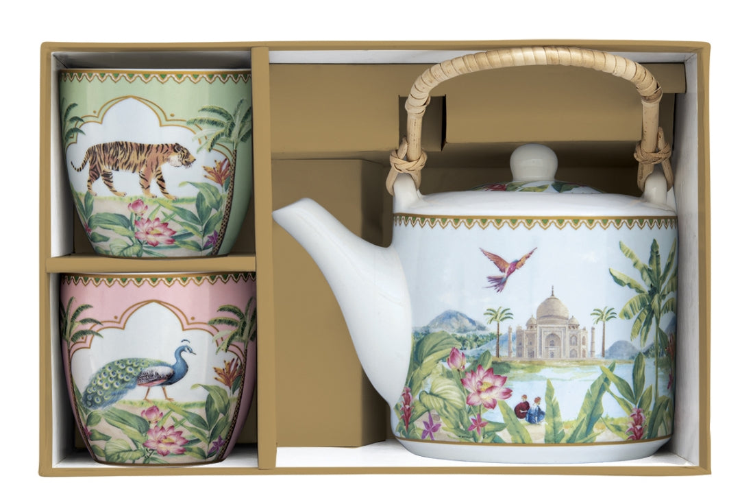 Coffret 1 théière 600 ml + 2 gobelets 160 ml "Taj Mahal magique"