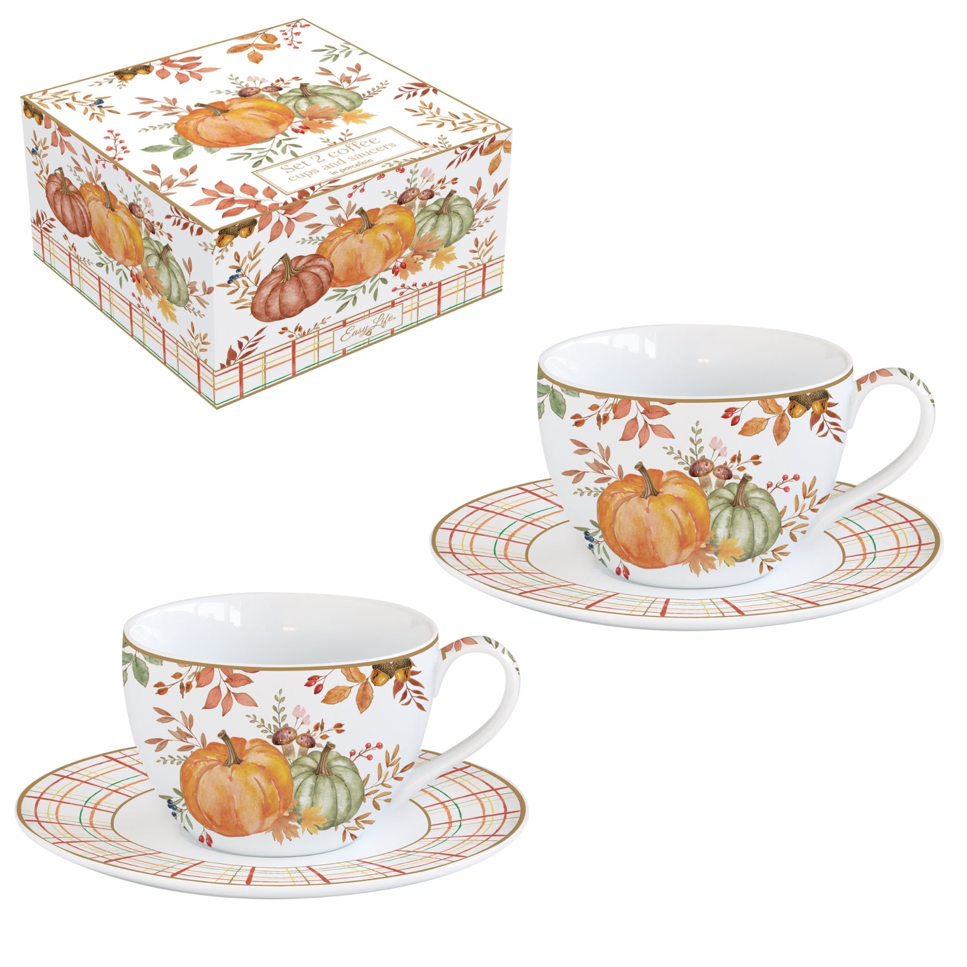 Coffret 2 tasses à café en porcelaine 110 ml + soucoupe "Récolte automnale"