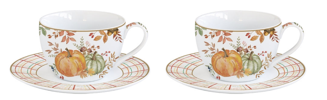Coffret 2 tasses à café en porcelaine 110 ml + soucoupe "Récolte automnale"