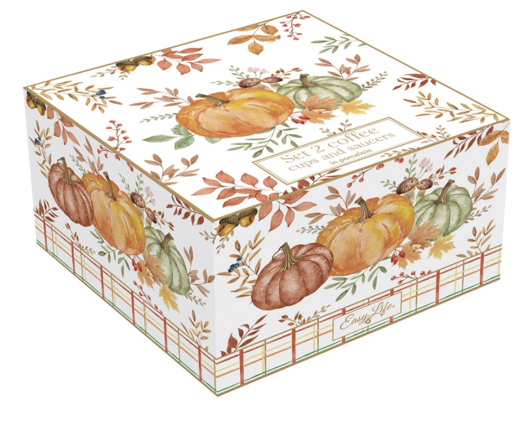 Coffret 2 tasses à café en porcelaine 110 ml + soucoupe "Récolte automnale"
