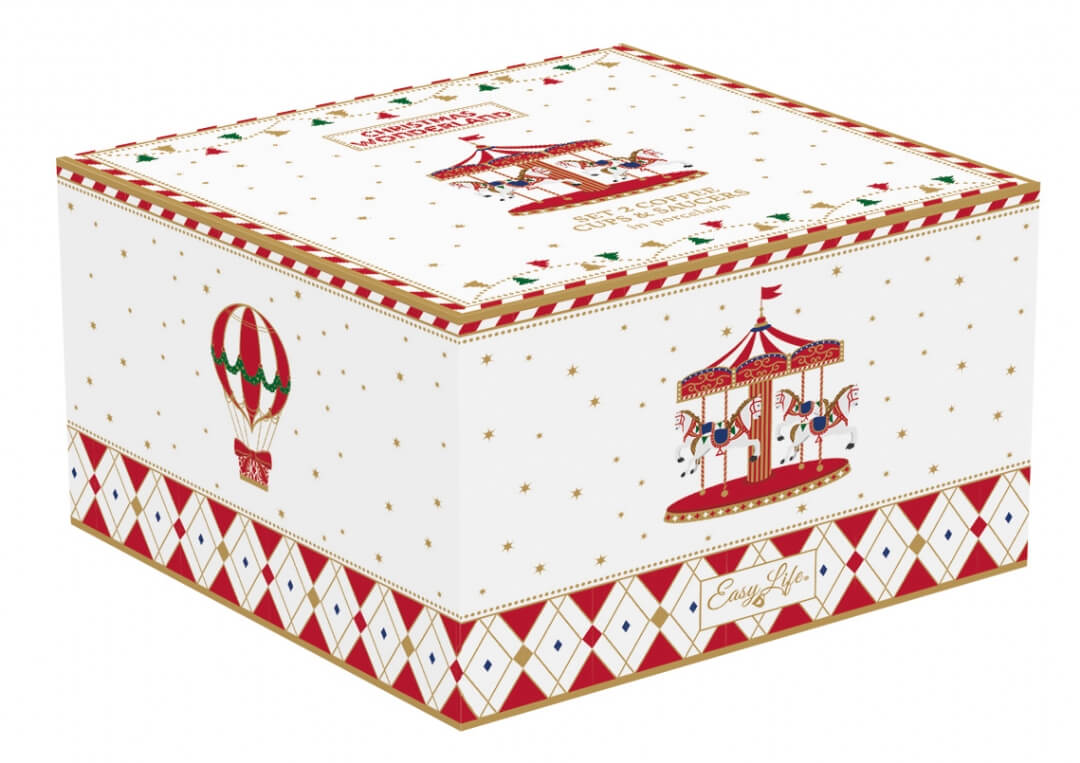 Coffret 2 tasse à café 80 ml en porcelaine + soucoupe "Fête foraine de Noël"