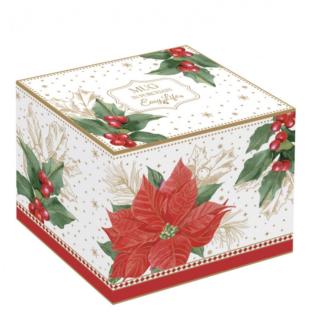Mug 350 ml en porcelaine "Poinsettia et houx"