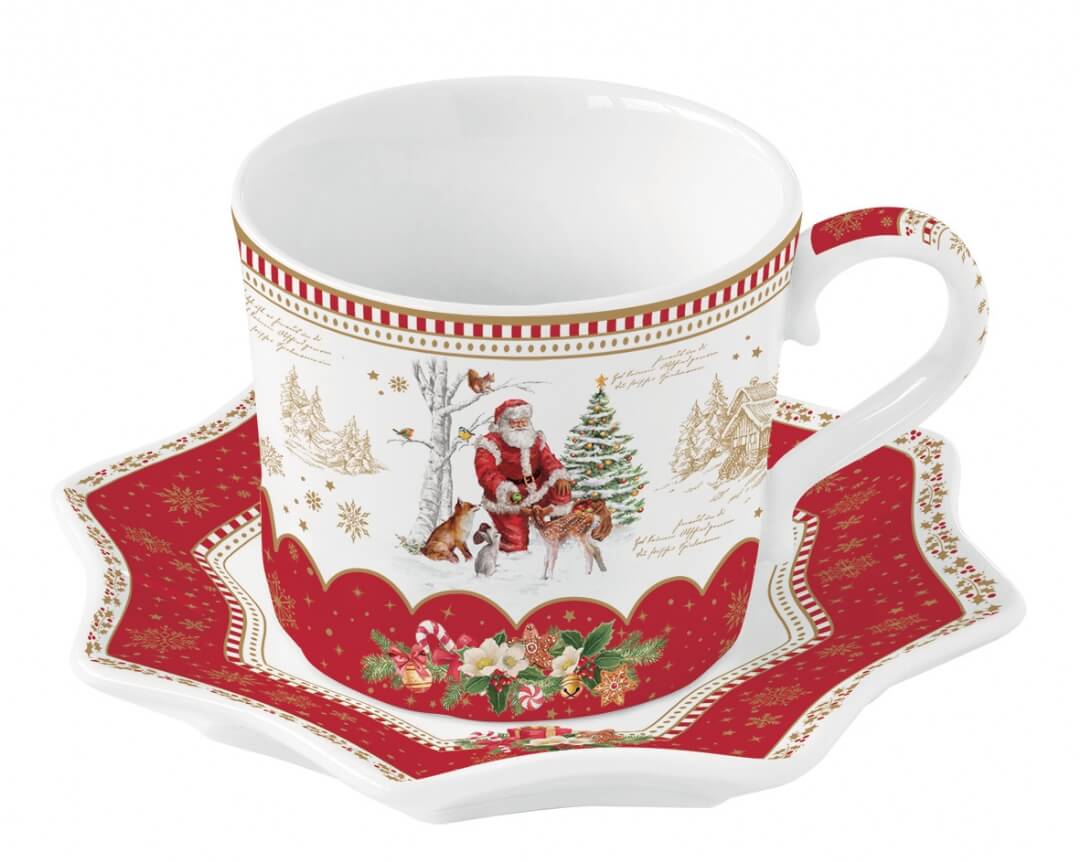 Coffret tasse 200 ml en porcelaine + soucoupe "Mémoire de Noël"