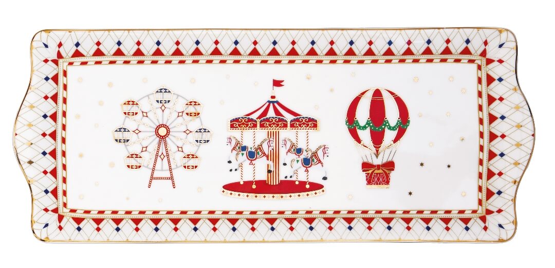 Plat à cake en porcelaine 35x15 cm "Fête foraine de Noël"
