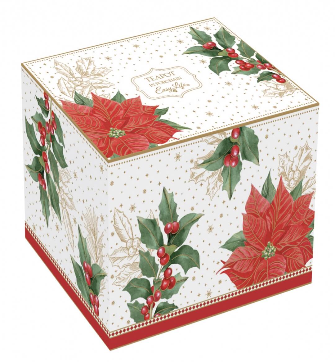 Théière 1l en porceleine "Poinsettia et houx"