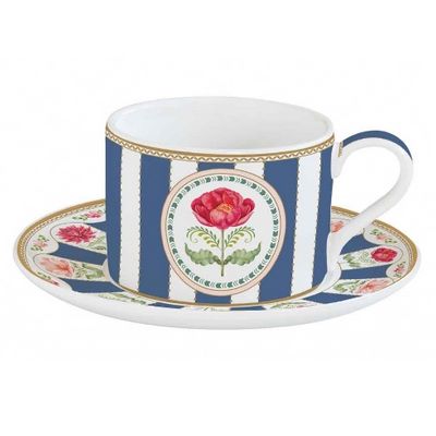 Tasse à thé 240 ml en porcelaine + soucoupe "Fabuleuse Mary" - Bleu