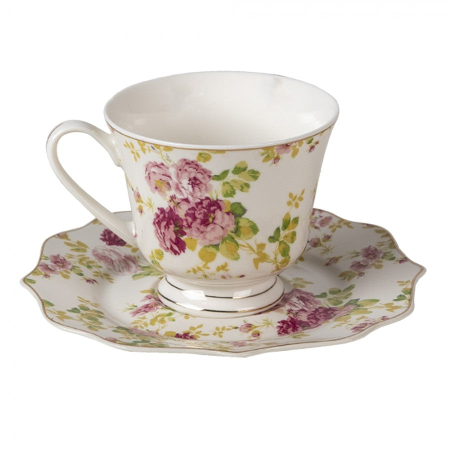Tasse et soucoupe en porcelaine 200 ml "Quatuor fleuri"
