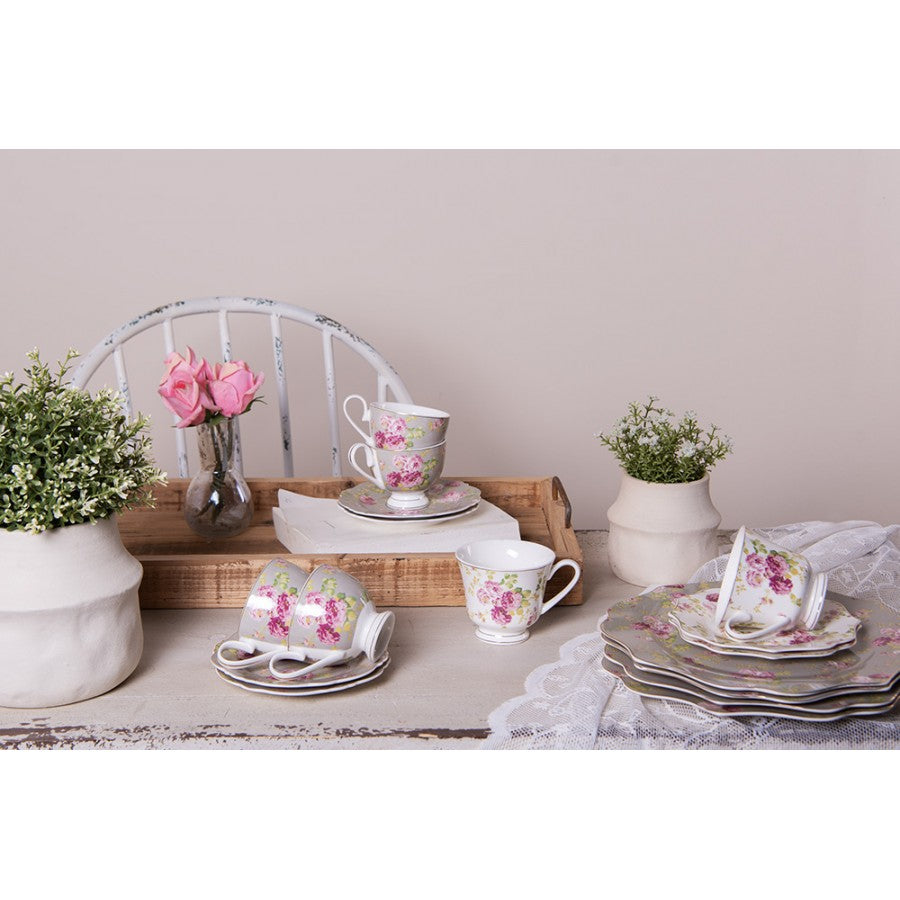 Tasse et soucoupe en porcelaine 200 ml "Quatuor fleuri"