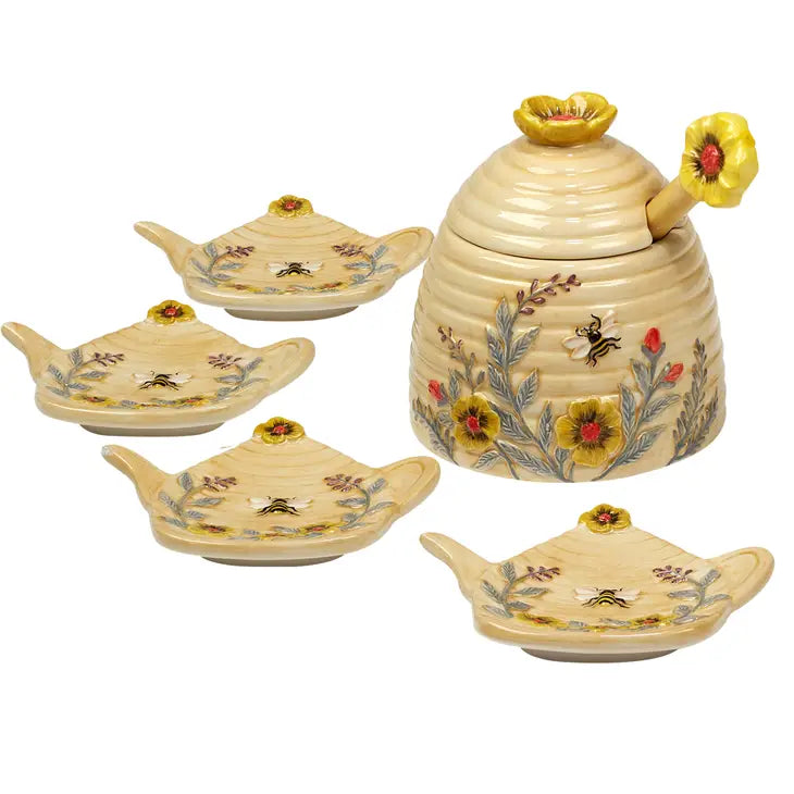 Pot à miel et ses 4 repose filtres - Reine des abeilles