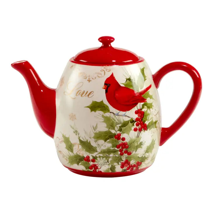 Théière "Cardinal rouge" noel porcelaine