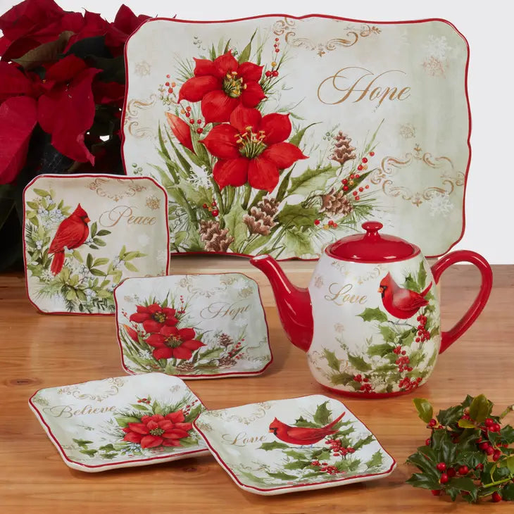 Théière "Cardinal rouge" noel porcelaine