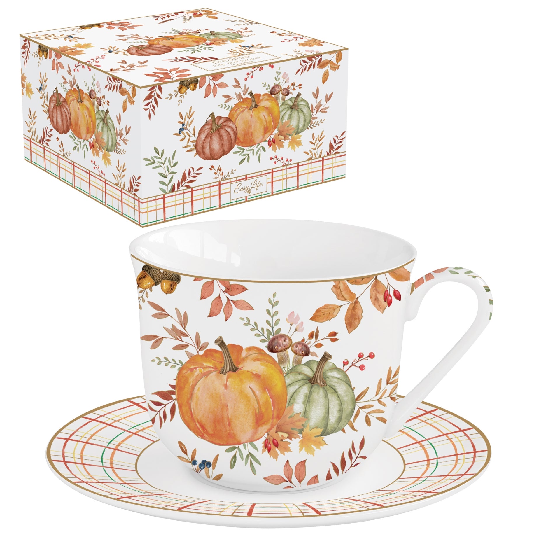 Caja 1 taza + platillo porcelana 400 ml &quot;Cosecha de Otoño&quot;