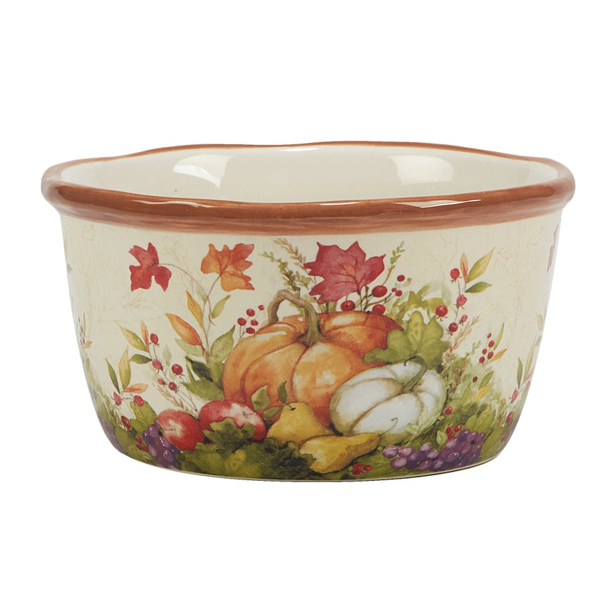 &quot;Happy Harvests&quot; earthenware bowl