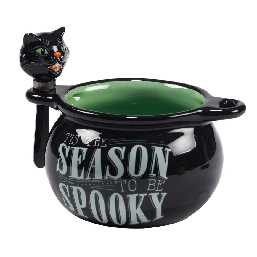 &quot;Spooky Cat&quot; Earthenware Halloween Dipping Bowl