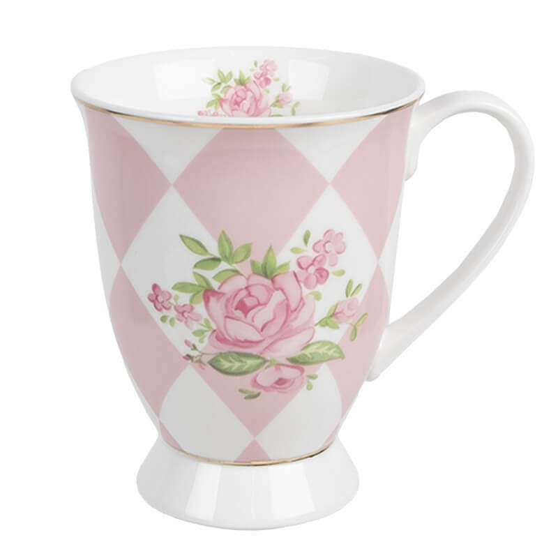 Mug en porcelaine (300 ml) - &quot;Damier rose&quot;