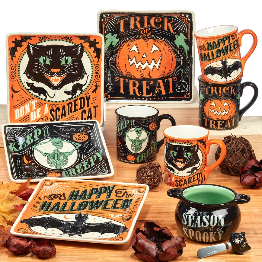 &quot;Spooky Cat&quot; Earthenware Halloween Dipping Bowl