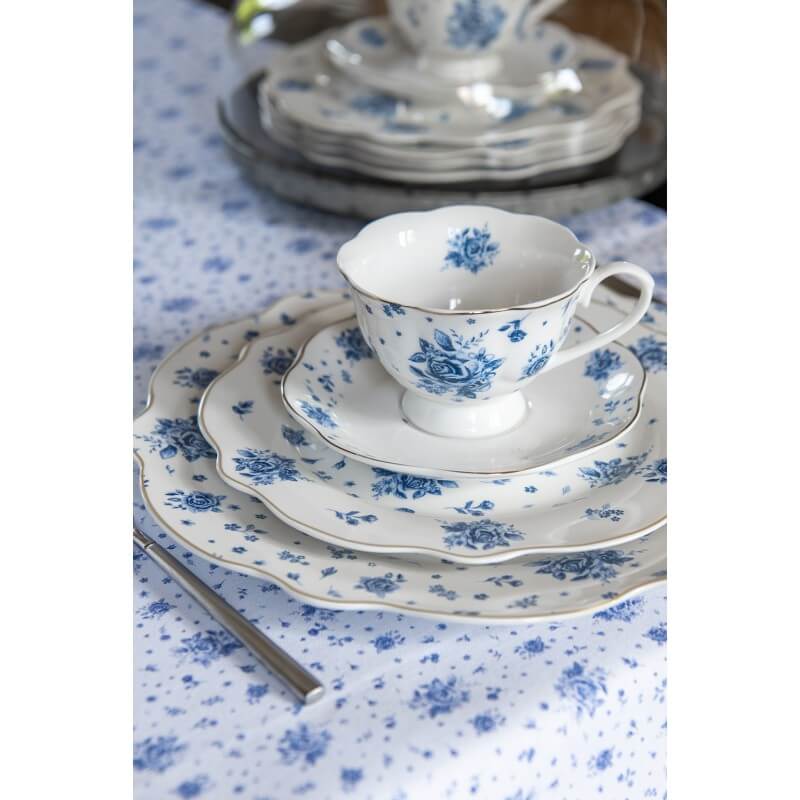 Taza + platillo de porcelana (200 ml) - Azul &quot;Toile de Jouy&quot;