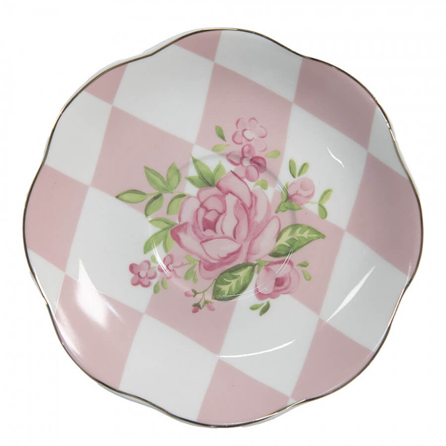 Taza + platillo de porcelana (200 ml) - &quot;Damero rosa&quot;