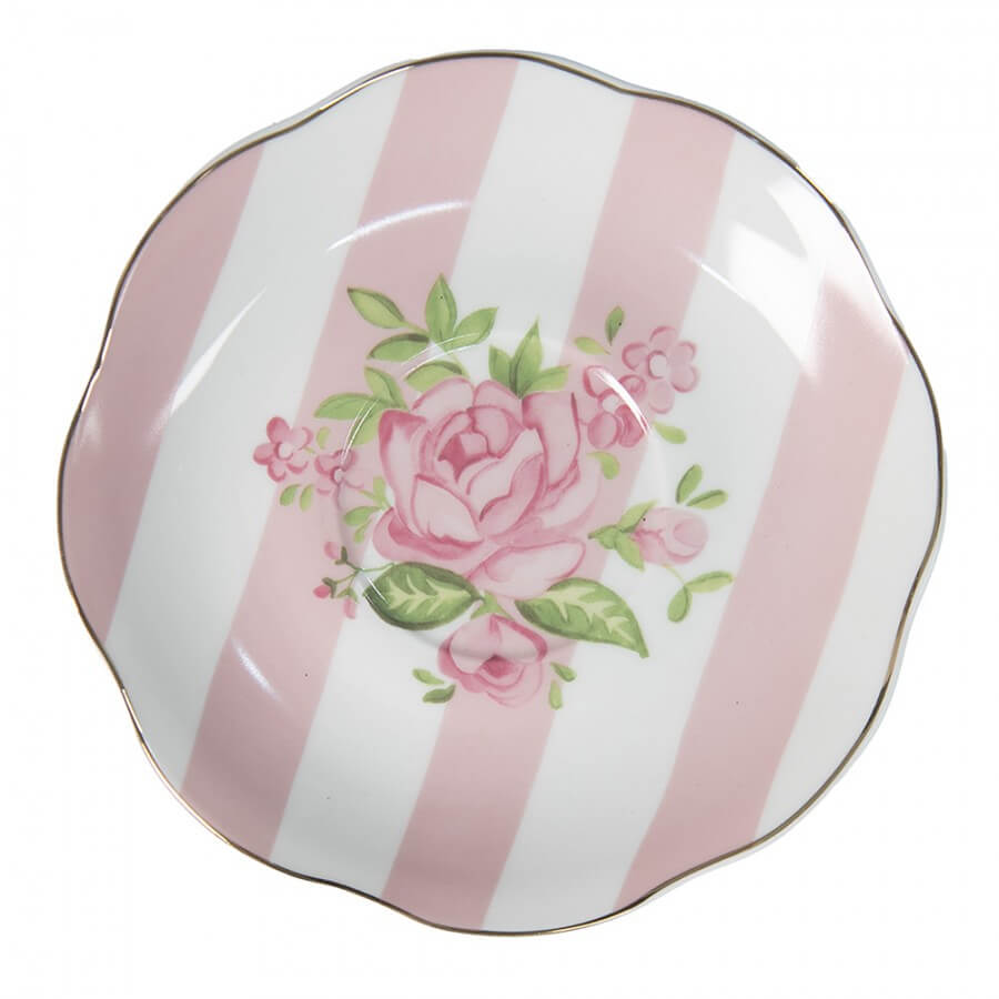 Tasse + soucoupe en porcelaine (200 ml) - &quot;Rayure rose&quot;