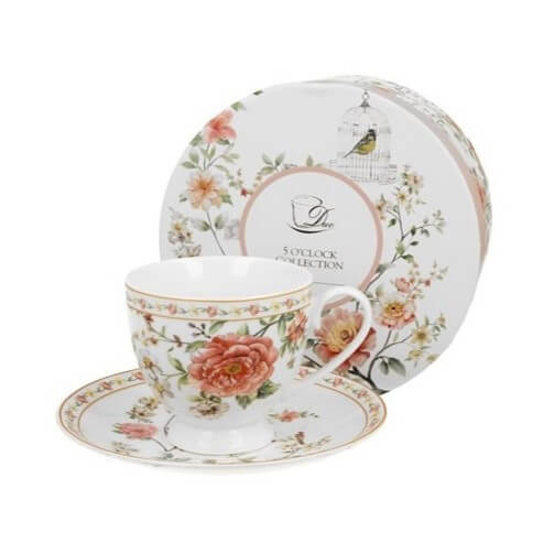 Tasse et soucoupe en porcelaine (220 ml) - &quot;Camélia pêche&quot;