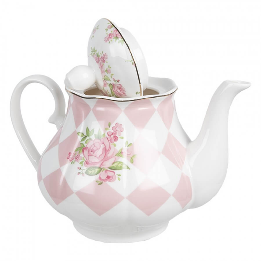 Théière en porcelaine (1 l) - &quot;Damier rose&quot;