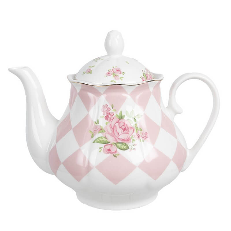 Porcelain teapot (1 l) - &quot;Pink checkerboard&quot;