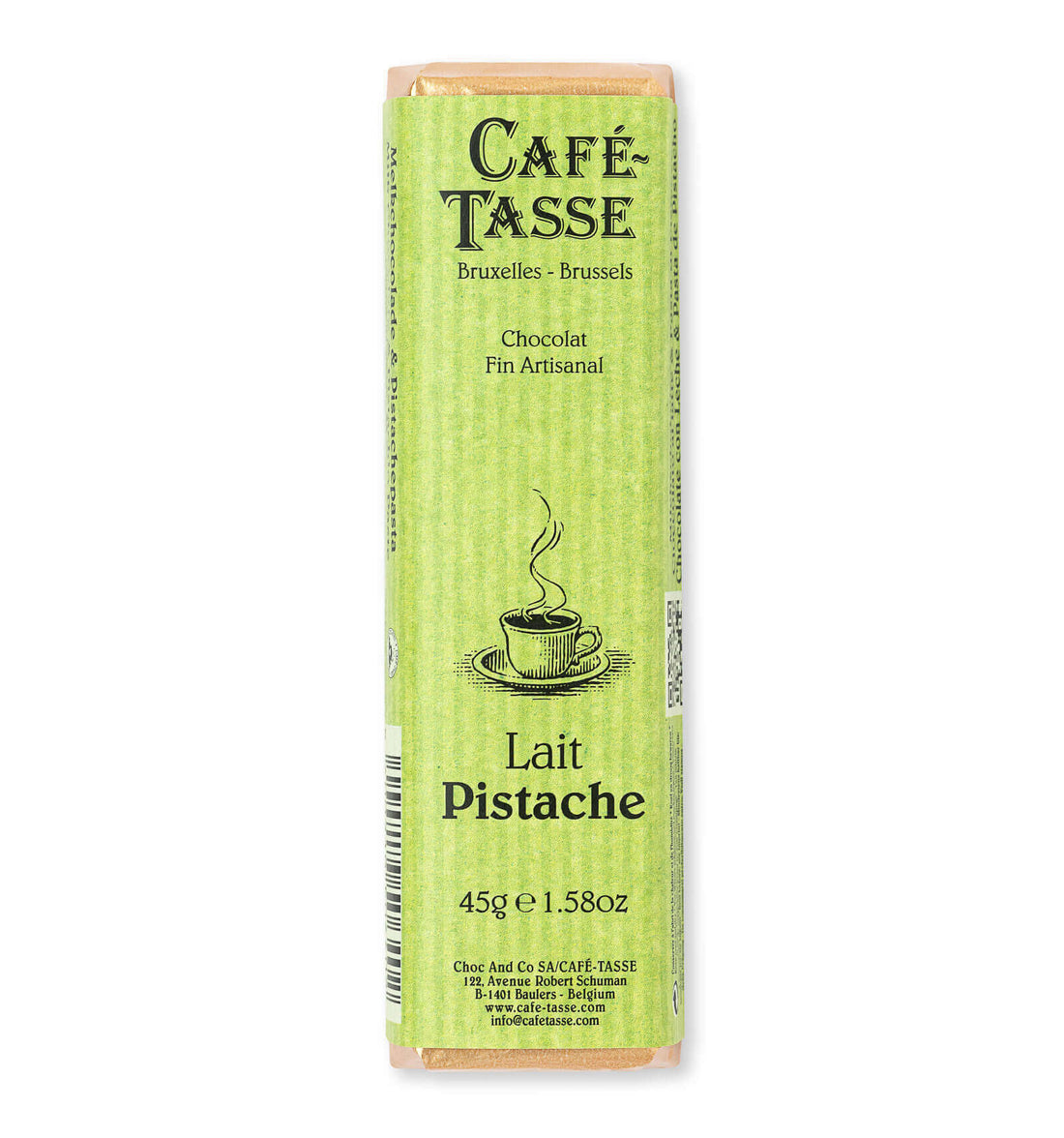 Barre de chocolat au Lait et pâte de Pistache (45g) - Le Jardin de Mademoiselle