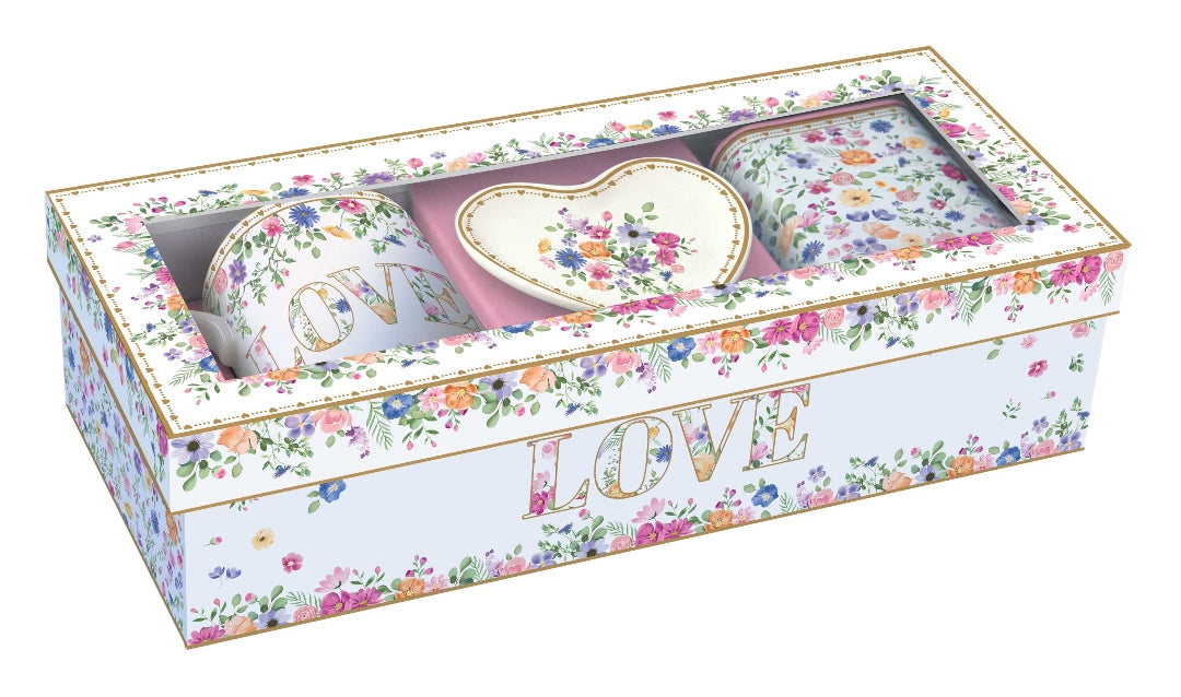 Coffret mug + repose-filtre + boîte à thé en métal &quot;Mon Amour&quot;