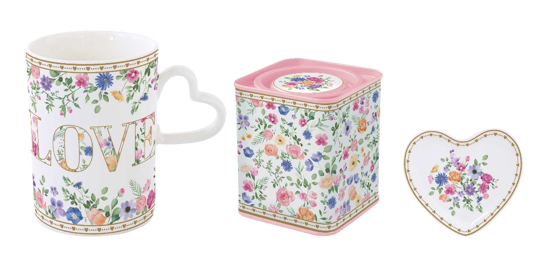 Coffret mug + repose-filtre + boîte à thé en métal &quot;Mon Amour&quot;