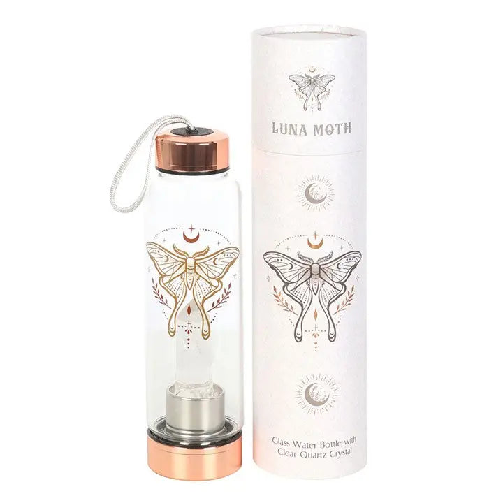 Bouteille en verre &quot;Luna Moth&quot; avec cristal de quartz transparent