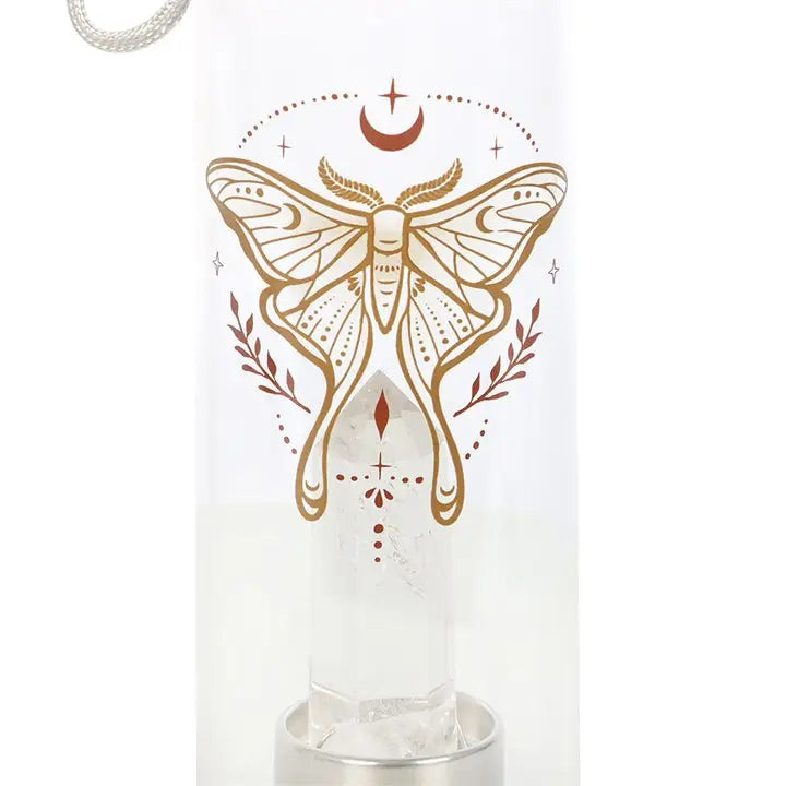 Bouteille en verre &quot;Luna Moth&quot; avec cristal de quartz transparent