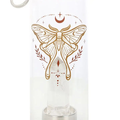 Bouteille en verre &quot;Luna Moth&quot; avec cristal de quartz transparent