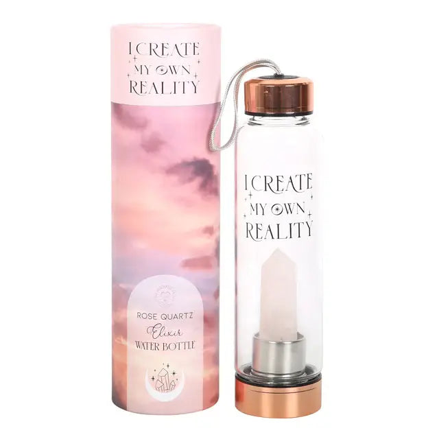 Bouteille en verre &quot;Create My Own Reality&quot; avec quartz rose