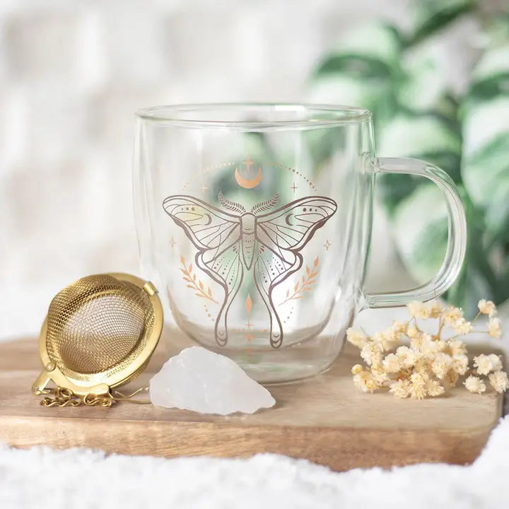 Mug 300 ml à double paroi &quot;Luna Moth&quot; avec infuseur à thé en cristal