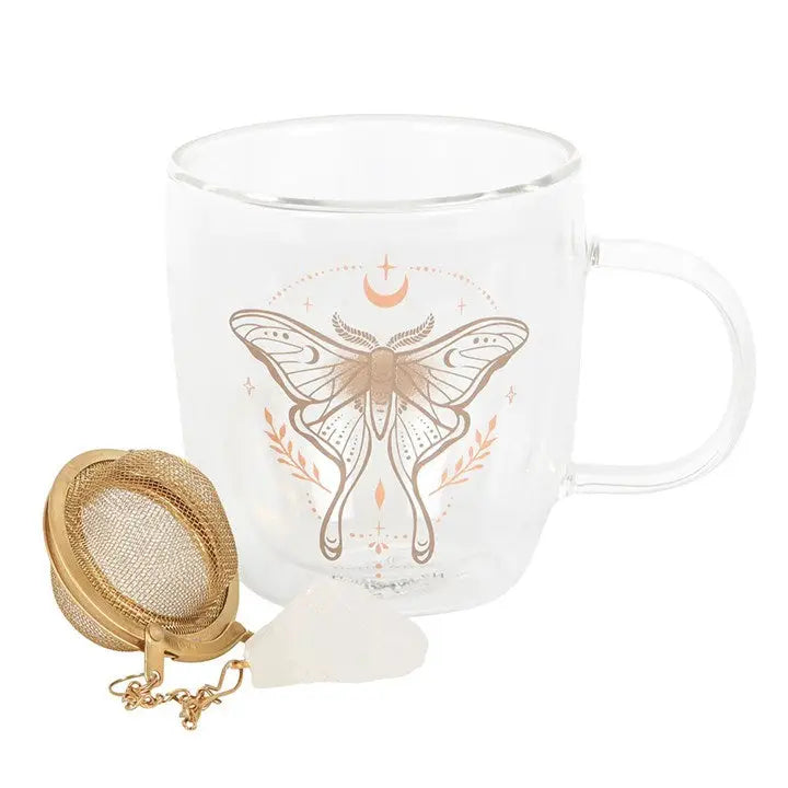 Mug 300 ml à double paroi &quot;Luna Moth&quot; avec infuseur à thé en cristal