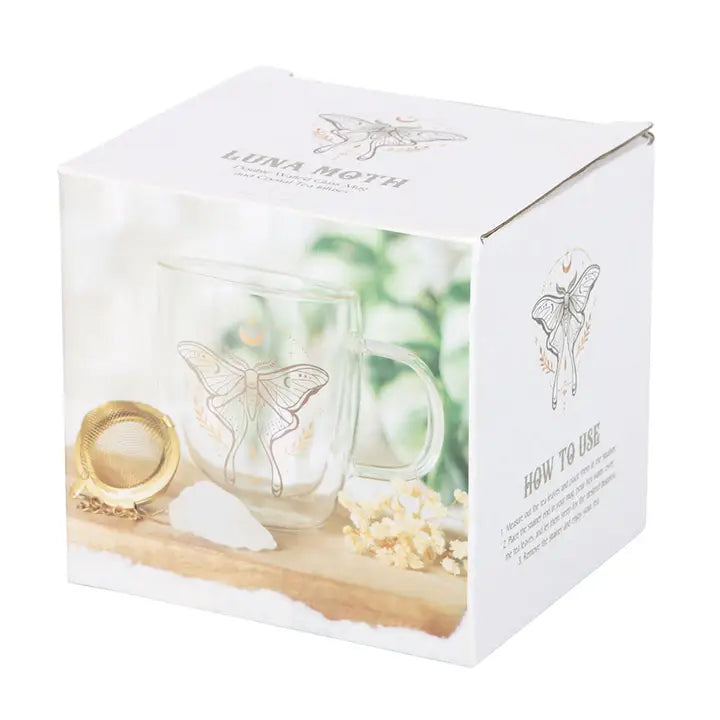 Mug 300 ml à double paroi &quot;Luna Moth&quot; avec infuseur à thé en cristal