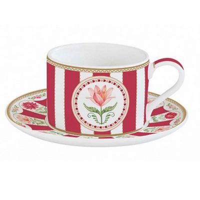 Tasse à thé 240 ml en porcelaine + soucoupe &quot;Fabuleuse Mary&quot; - Rouge