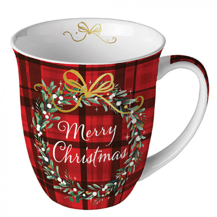 Mug 400 ml Christmas plaid red