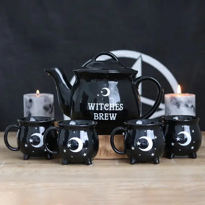 Ceramic teapot set + 4 mugs &quot;Witches&