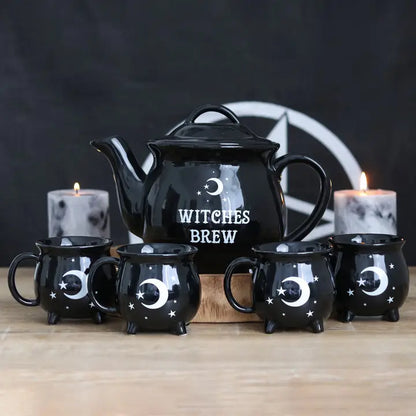 Ceramic teapot set + 4 mugs &quot;Witches&